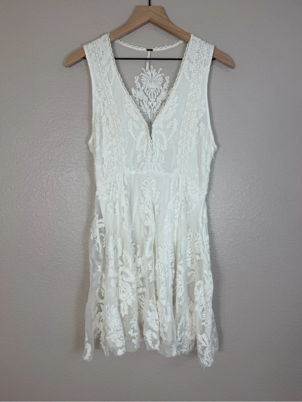 Vintage Free People Reign Over Me Lace Skater Mini Dress White size 8 $128